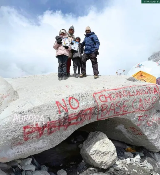 At the Everest Base Camp marker, 2025